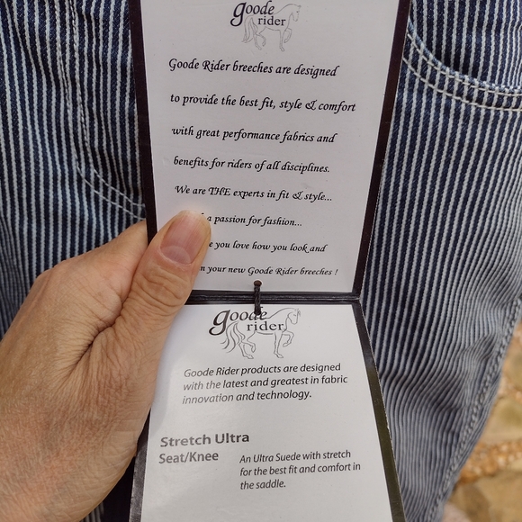 Equestrian jean Goode Rider 32L full seat denim ticking striped breeches - Picture 5 of 10